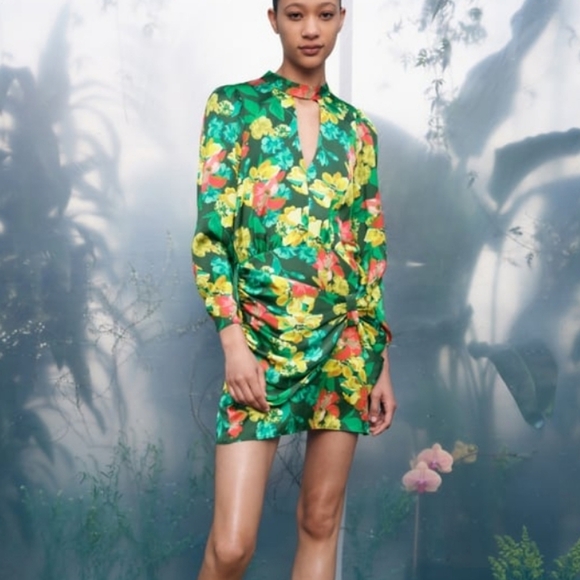 Zara Long Sleeve Floral Mini Dress sz Small - Picture 1 of 9